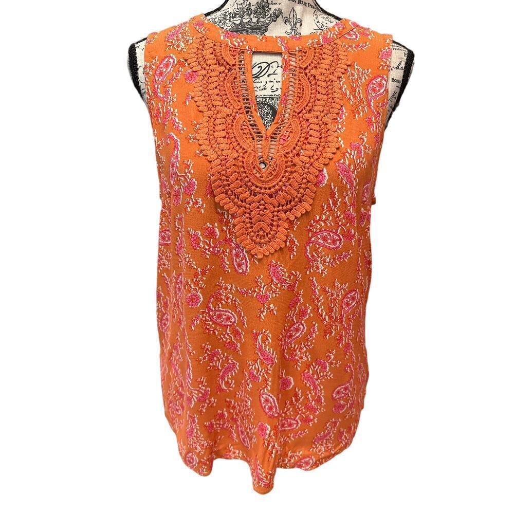 Danielrainn Stitch Fix Orange Pink Lace Sleeveless Blouse Top Womens Petite S
